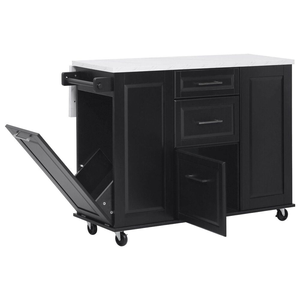 HOMLUX 51" Kitchen Island with Tilt Trash Can Cabinet in Black, , large