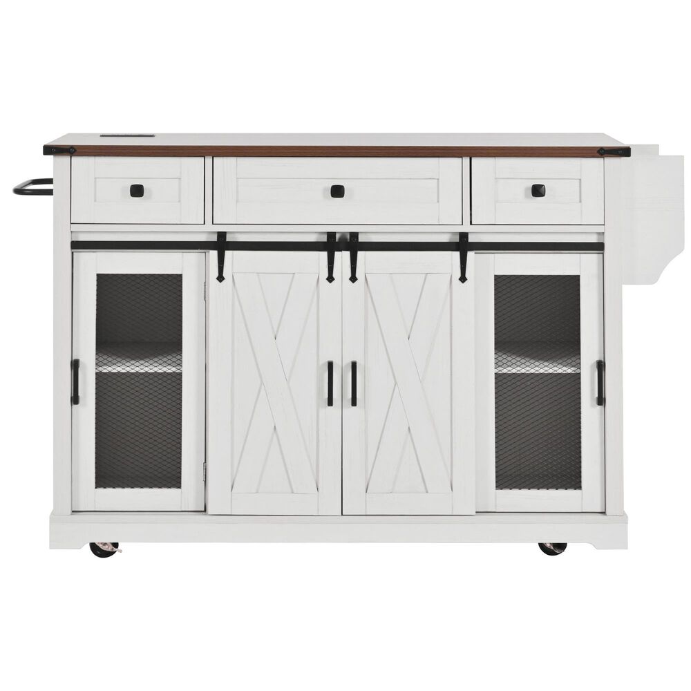HOMLUX 58" Kitchen Island with Drop Leaf in White and Brown, , large