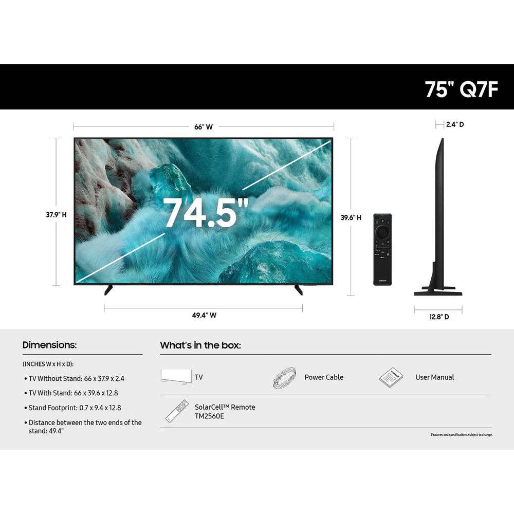 Samsung 75" Class Q7F QLED 4K Vision AI - Smart TV with B-Series 2.0 Channel Soundbar in Black and Titan Black, , large