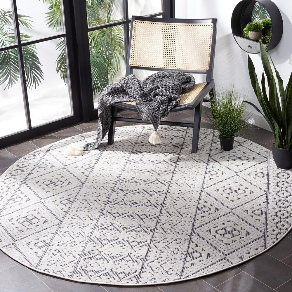 Safavieh Cabana CBN654A 6&#39;7&quot; Round Ivory and Grey Area Performance Rug, , large