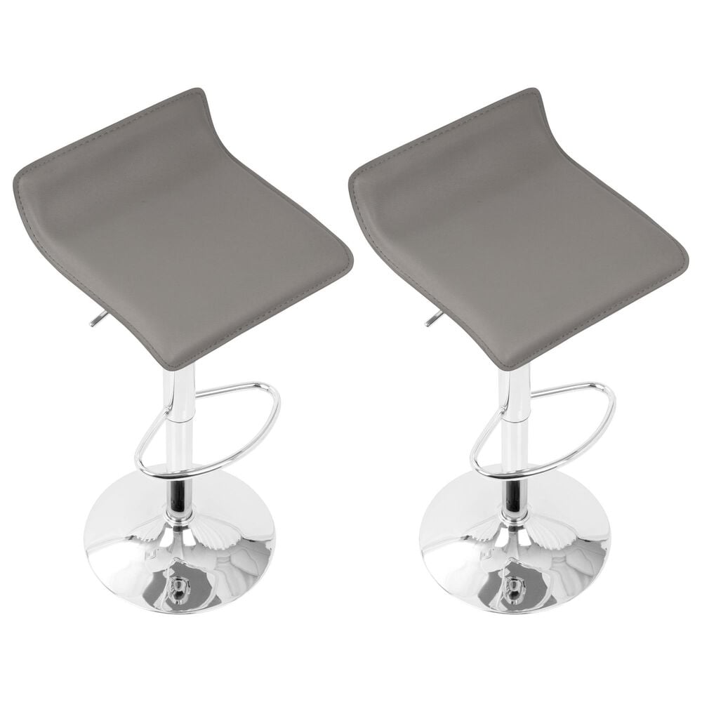 Lumisource Ale Swivel Adjustable Barstool with Grey Seat in Chrome &#40;Set of 2&#41;, , large