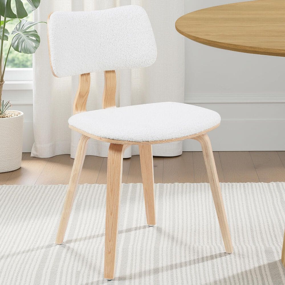 Armen Living Jaguar Side Chair with White Upholstery in Oak, , large