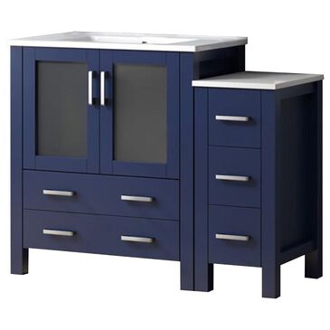 Lexora Home Volez 42" Single Bathroom Vanity in Navy Blue with 2 cm White Ceramic Top, Rectangular Sink and Side Cabinet, , large