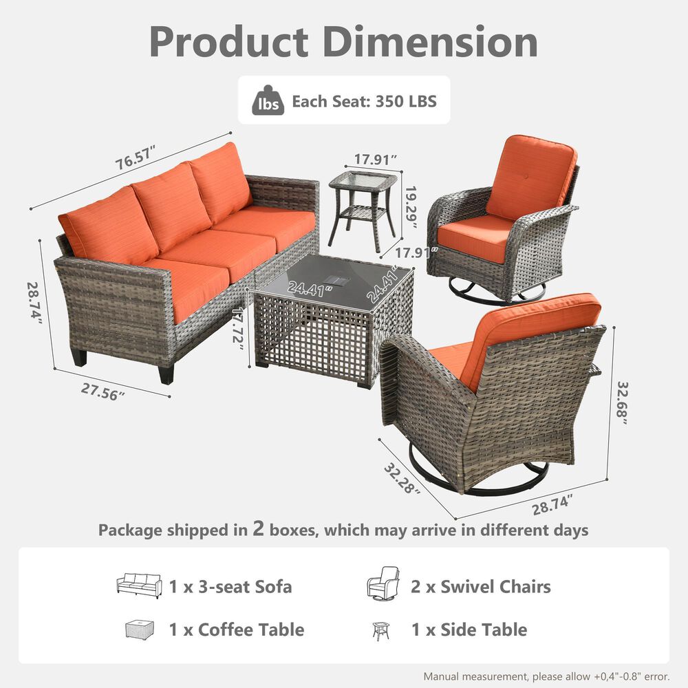 HOMLUX 5-Piece Outdoor Conversation Set in Orange Red, , large