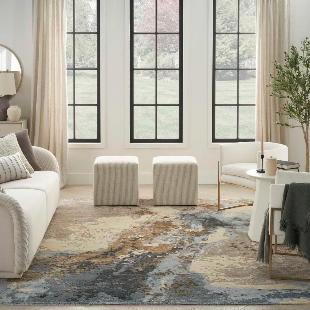 Nourison Silk Shadows 9&#39;9&quot; x 13&#39;9&quot; Beige and Blue Area Rug, , large