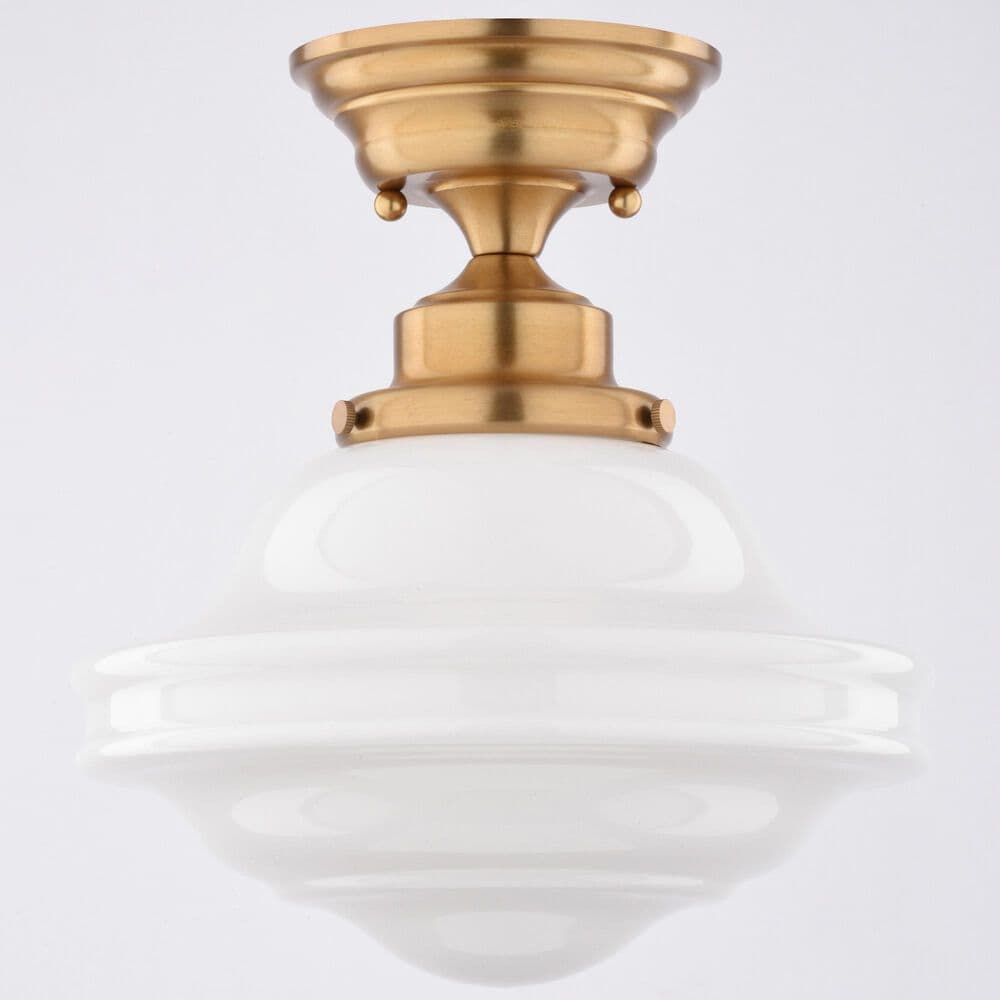 Vaxcel Huntley 10" 1-Light Semi Flush Mount with Milk Glass Shade in Natural Brass, , large