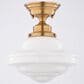 Vaxcel Huntley 10" 1-Light Semi Flush Mount with Milk Glass Shade in Natural Brass, , large