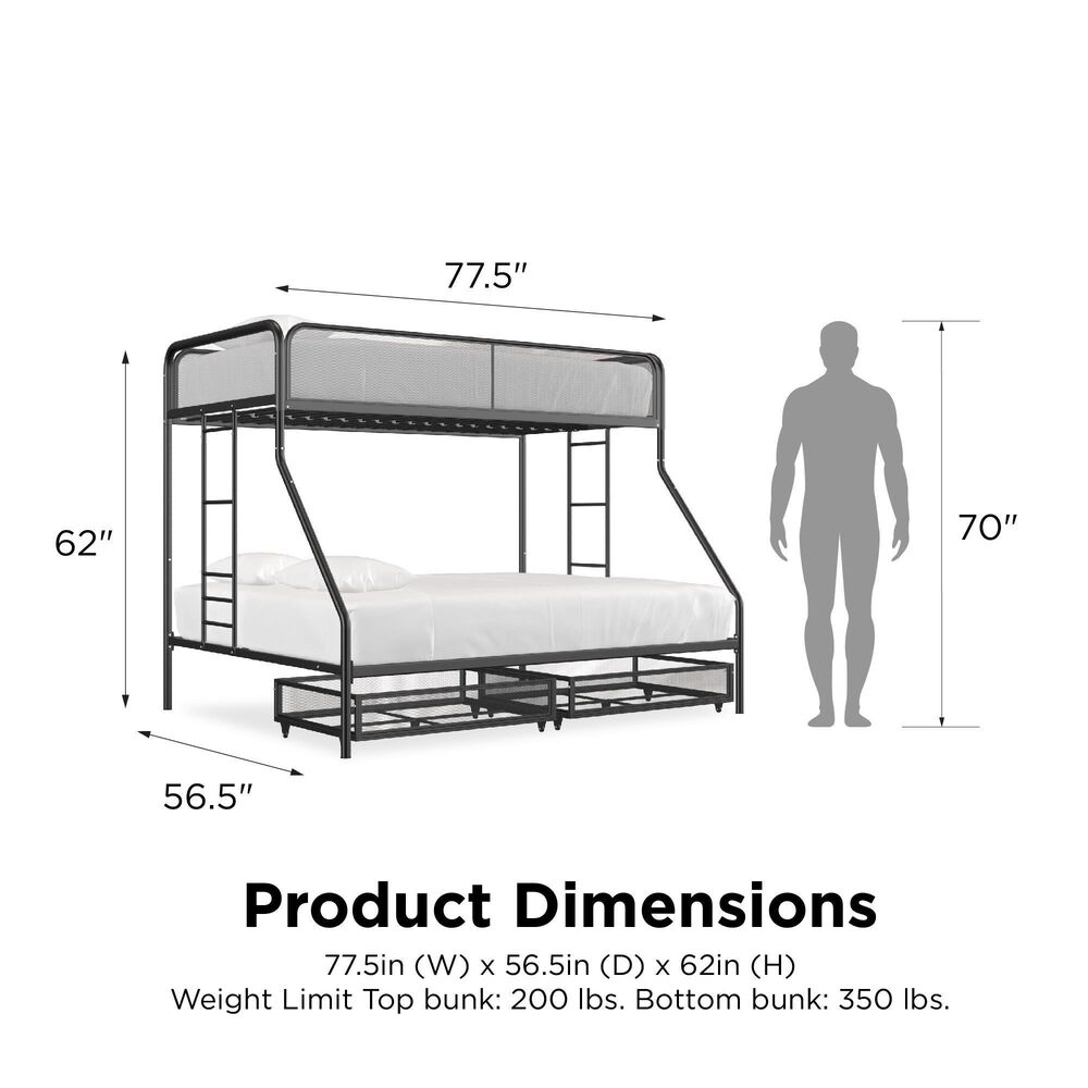 DHP Jaxon Twin over Full Bunk Bed with 2 Storage Drawers in Black, , large