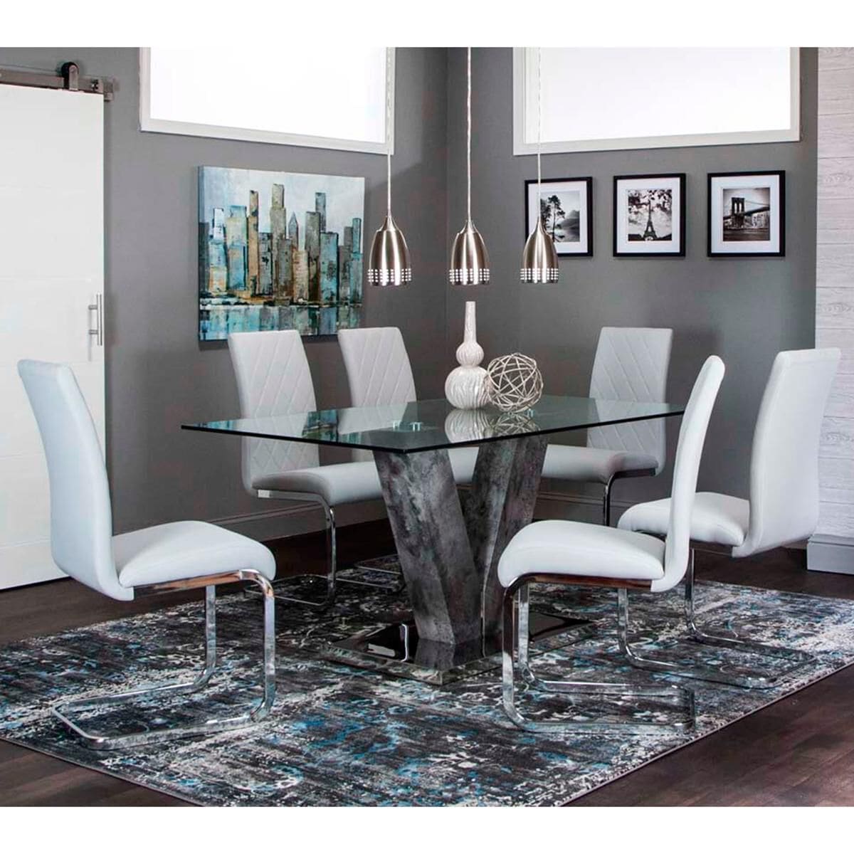 Penny Lane Veneto Side Chair in Light Gray Vinyl and Chrome Finish