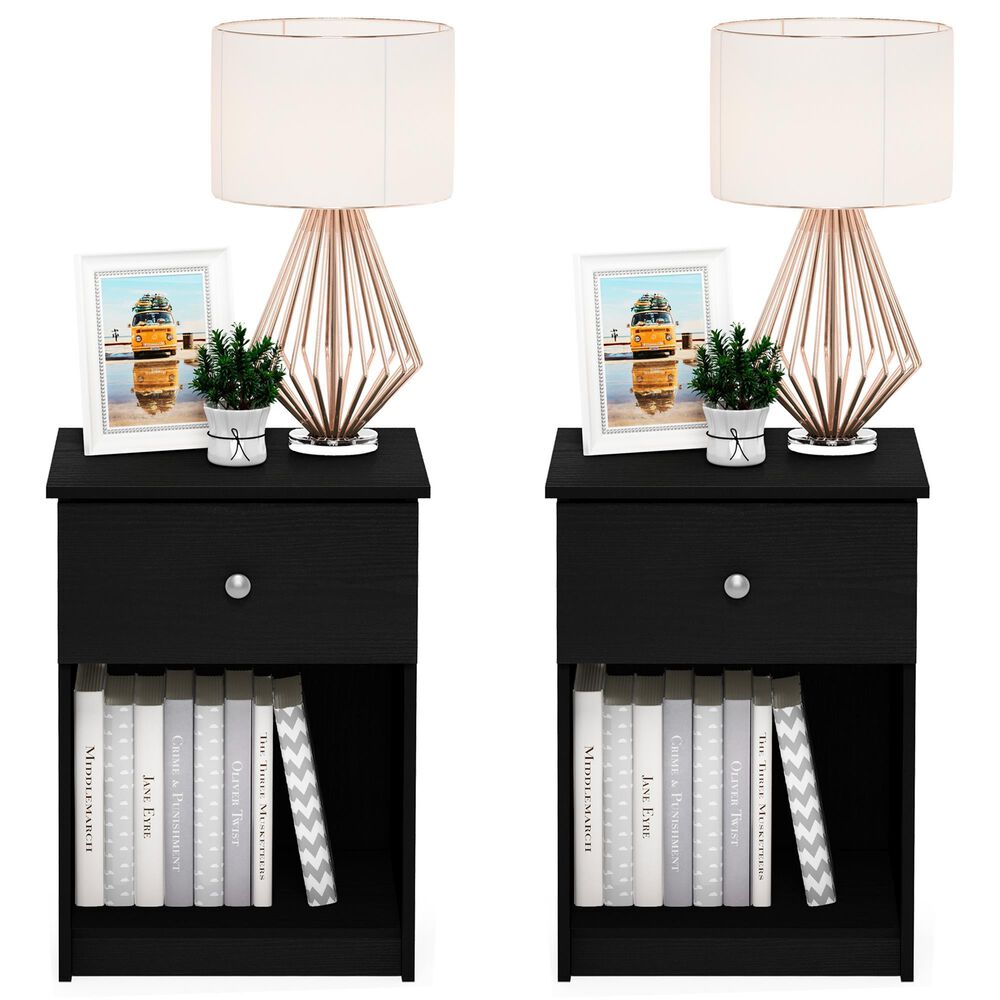 HOMLUX 1-Drawer Modern Nightstand with Knob Handle in Black Oak (Set of 2), , large