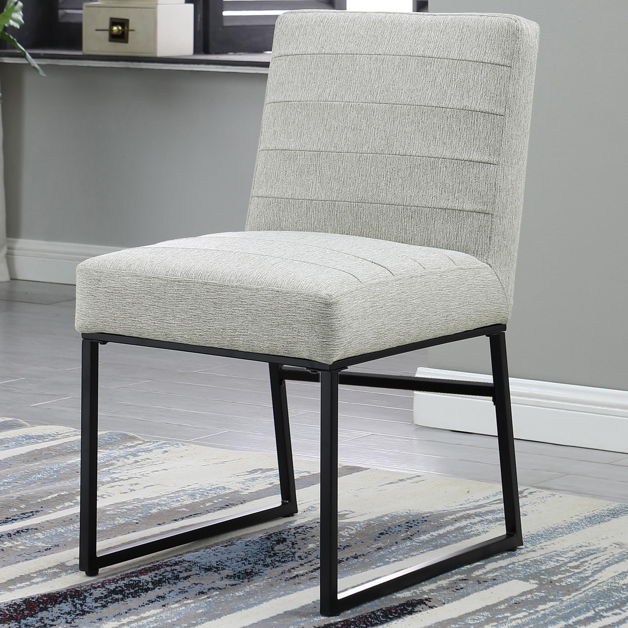 Kinfine Metal Dining Chair with Gray Cushion in Matte Black NFM