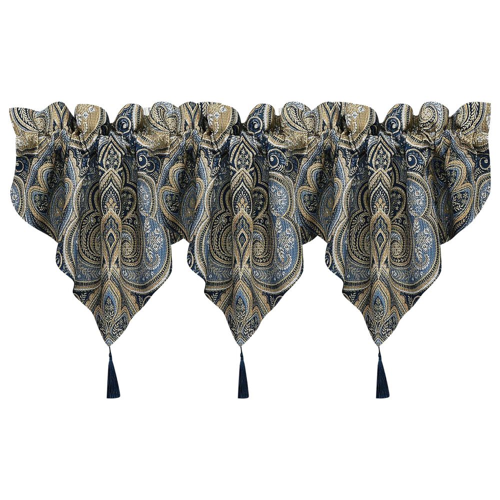 J. Queen New York Messina 40" x 21" Window Ascot Valance in Navy Blue and Gold, , large