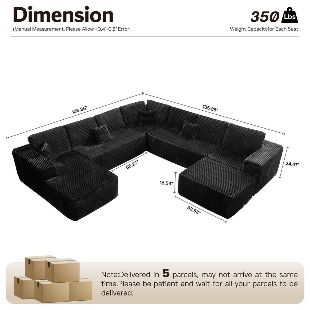 Noviland HOMLUX 5-Piece Mod U-Sectional with Chaise in Black, , large