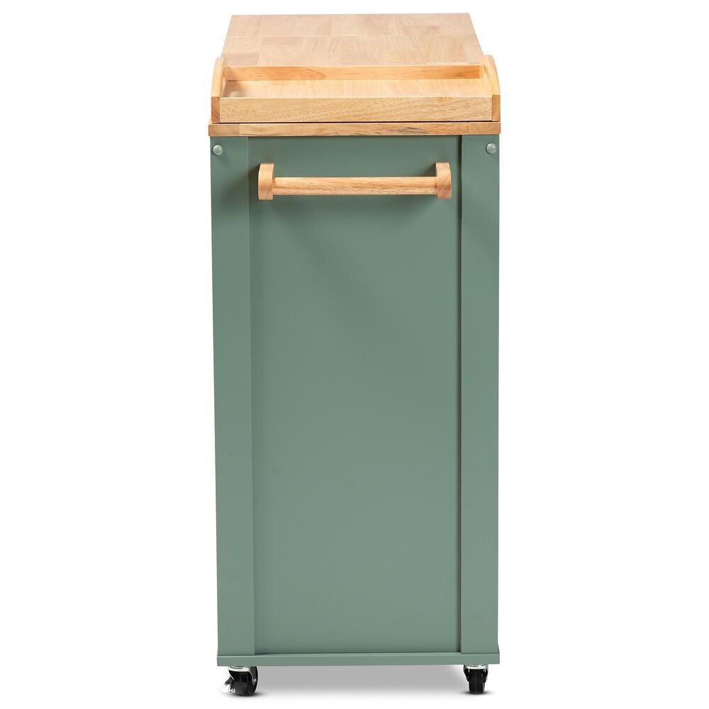 Baxton Studio Dorthy Kitchen Storage Cart in Dark Green and Natural, , large