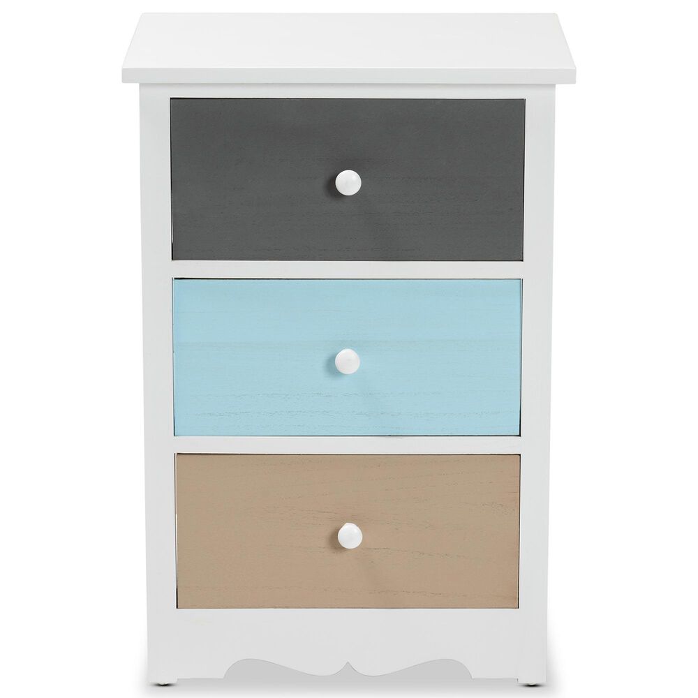 Baxton Studio Kalila 3-Drawer End Table in White and Multicolor, , large
