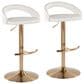 LumiSource Grotto Adjustable Bar Stool with White Faux Leather Upholstery in Gold (Set of 2), , large