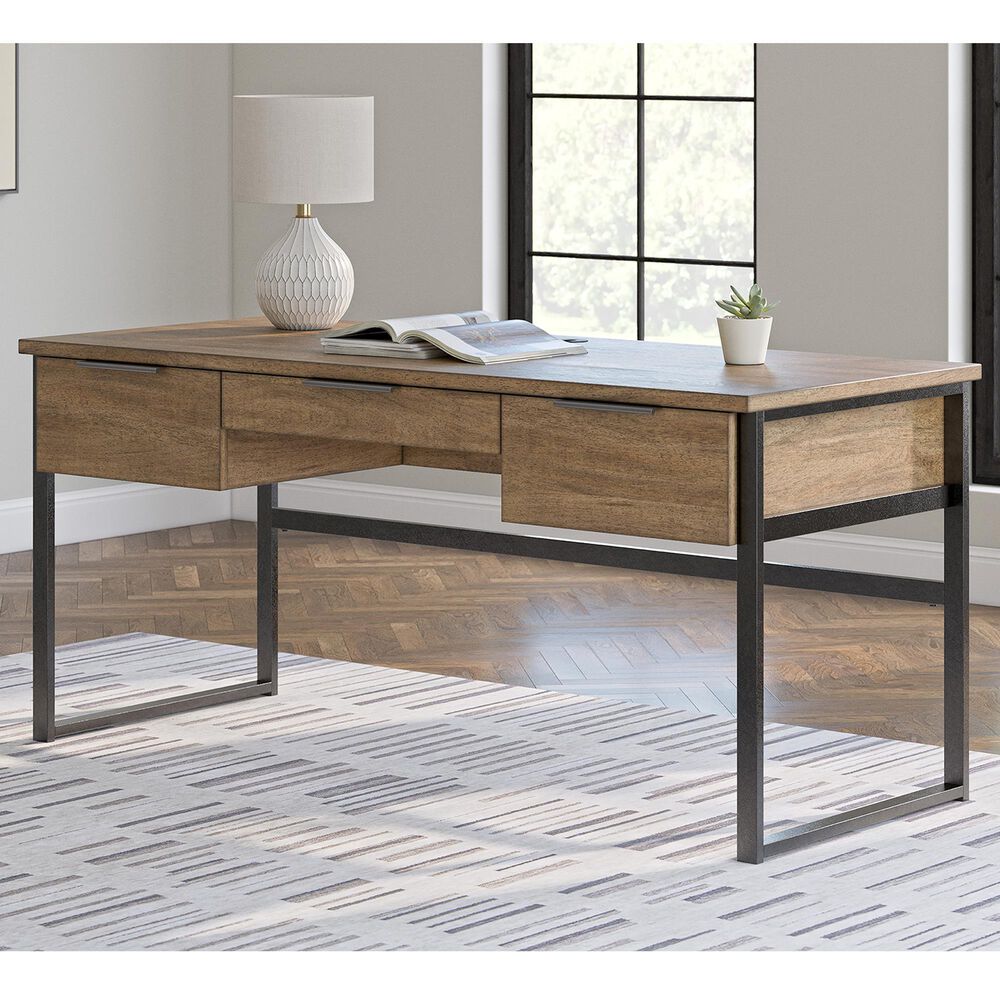 Ashley Montia 67&quot; Writing Desk in Light Brown and Gunmetal Gray, , large