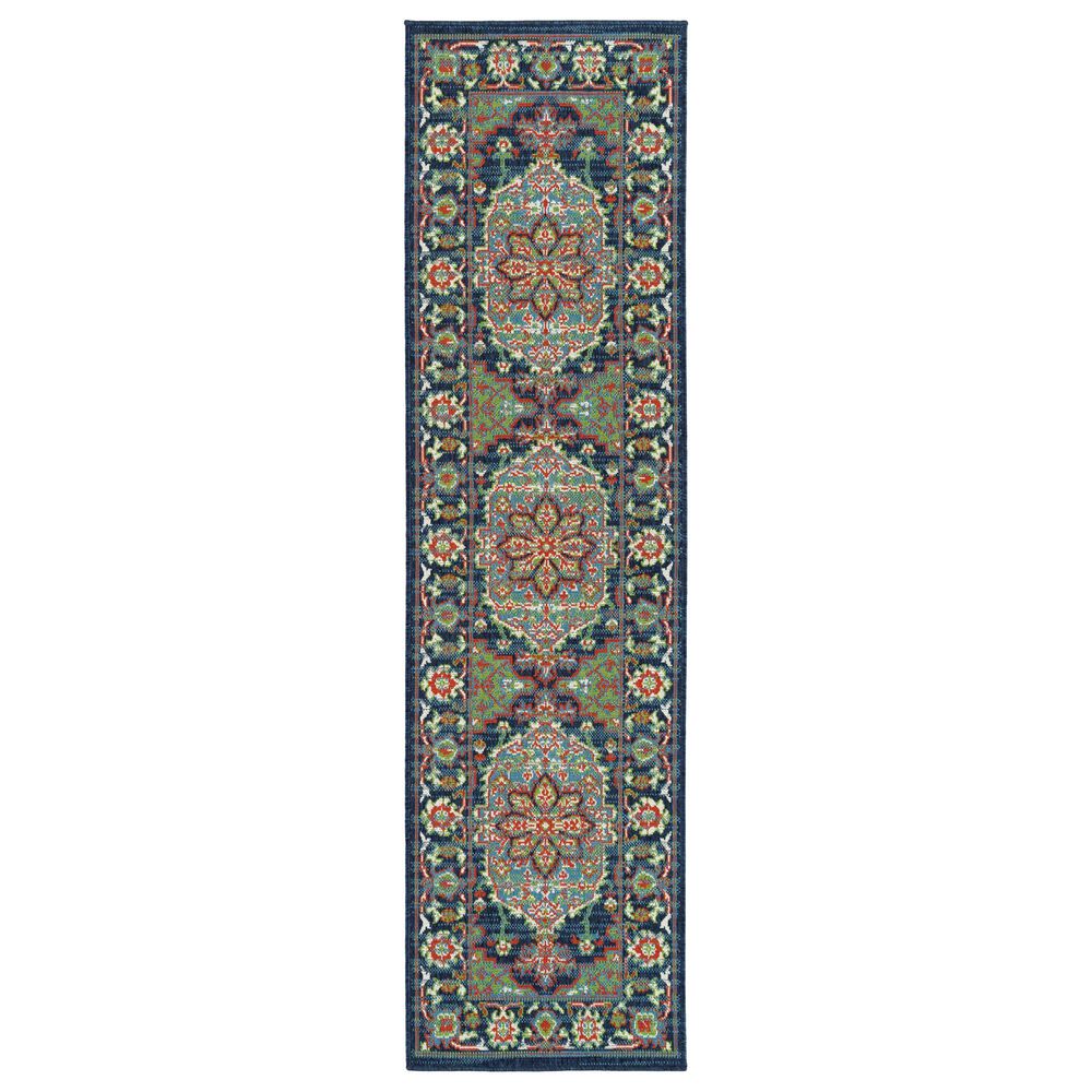 Kaleen Rugs Sunice 2"2" x 8" Lime Green, Navy, Tangerine, Light Blue and Ivory Runner, , large