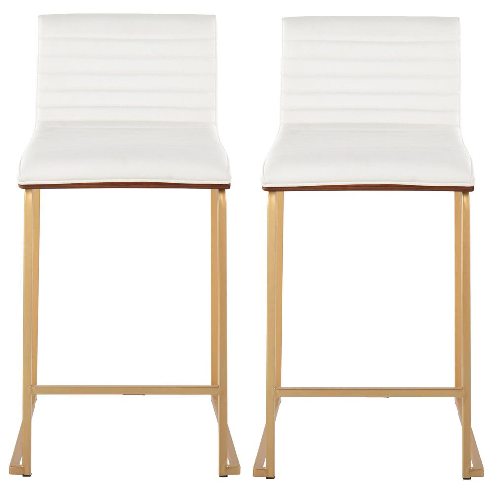 Lumisource Mason 26&quot; Counter Stool with White Cushion in Gold and Walnut &#40;Set of 2&#41;, , large