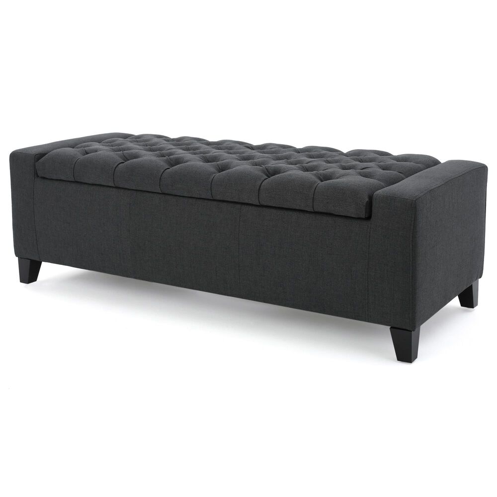 Noble House Jabari Storage Bench Ottoman in Dark Gray, , large
