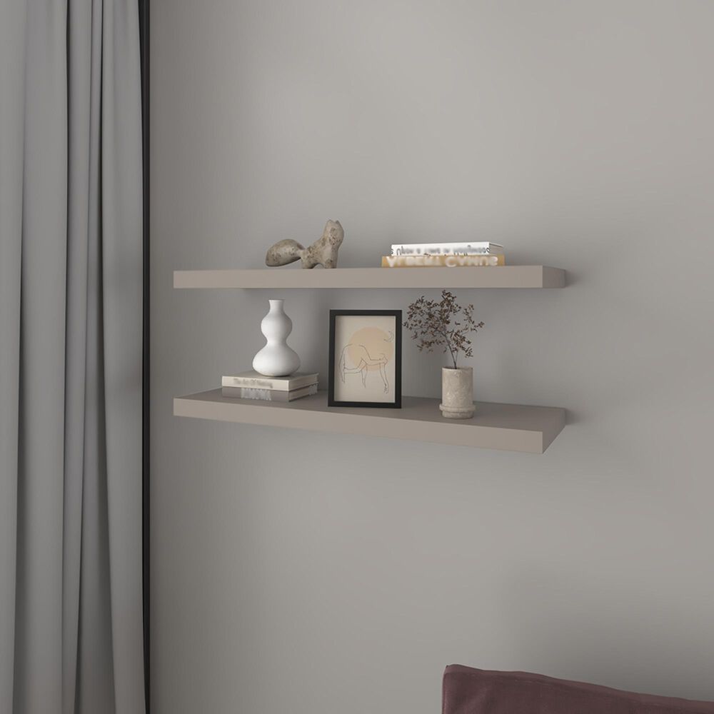 Hearth and Haven Dallas 32" Floating Wall Shelf in Taupe (Set of 2), , large