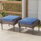 Hearth and Haven Patio Wicker Ottoman with Brown Rattan in Blue (Set of 2), , large
