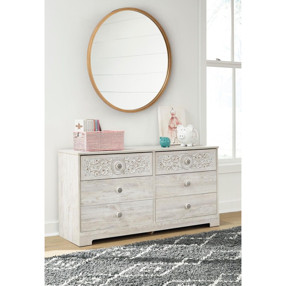 Ashley Paxberry 59&quot; 6-Drawer Dresser in Whitewash, , large