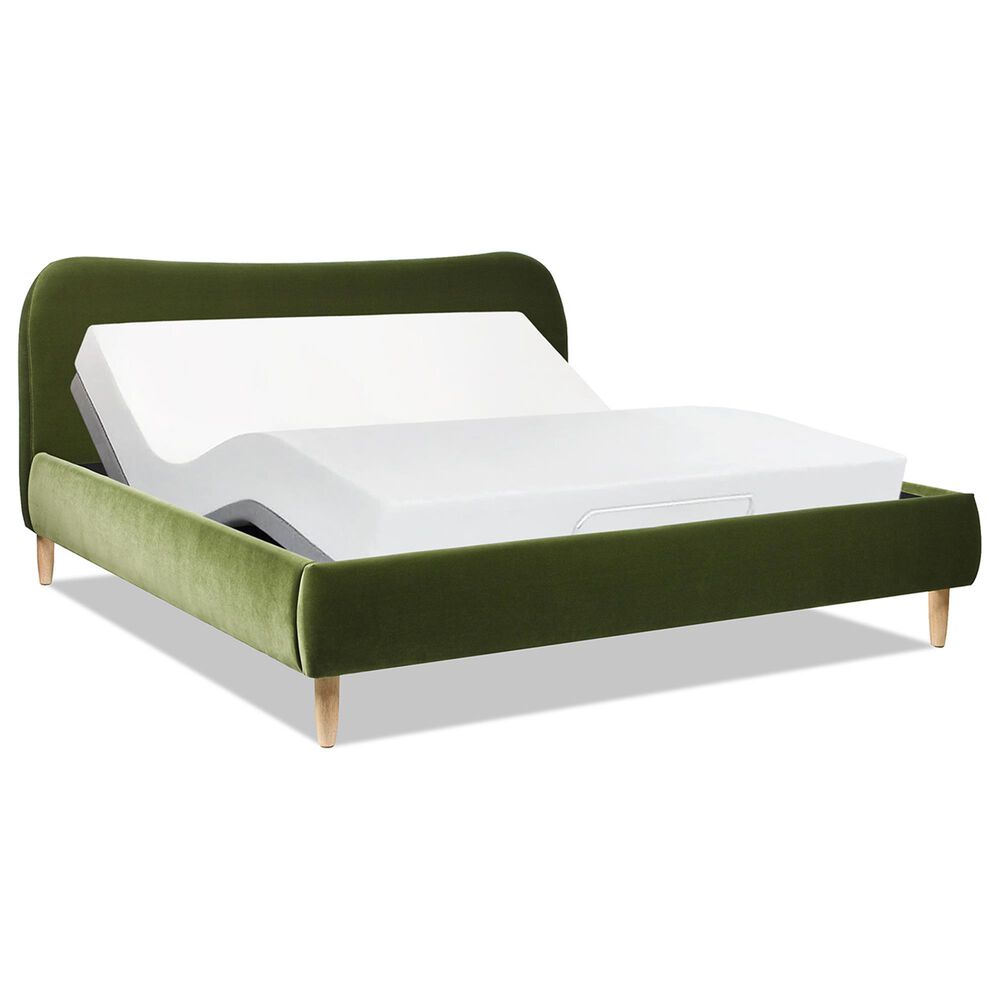 Jennifer Taylor Home Roman Queen Platform Bed with Olive Green Upholstered in Natural Whitewashed, , large