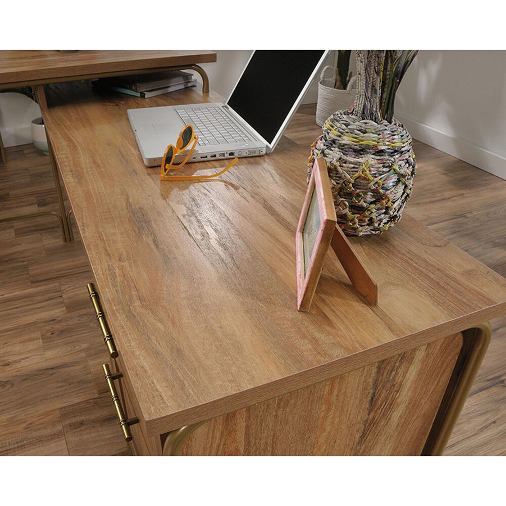 Sauder Coral Cape L-Shaped Desk in Sindoori Mango and Satin Gold, , large