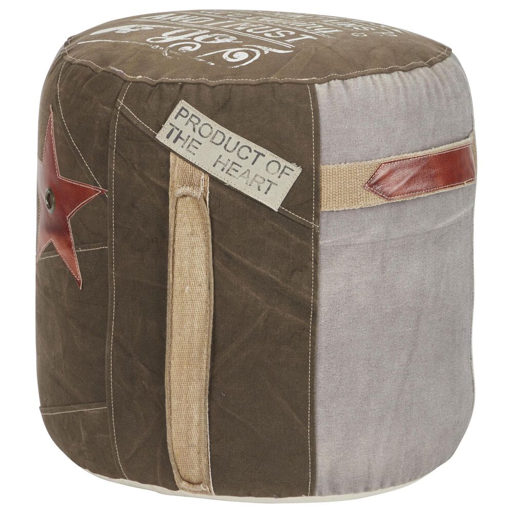 Maple and Jade Star Stuffed Pouf in Brown, Gray, Red and White, , large
