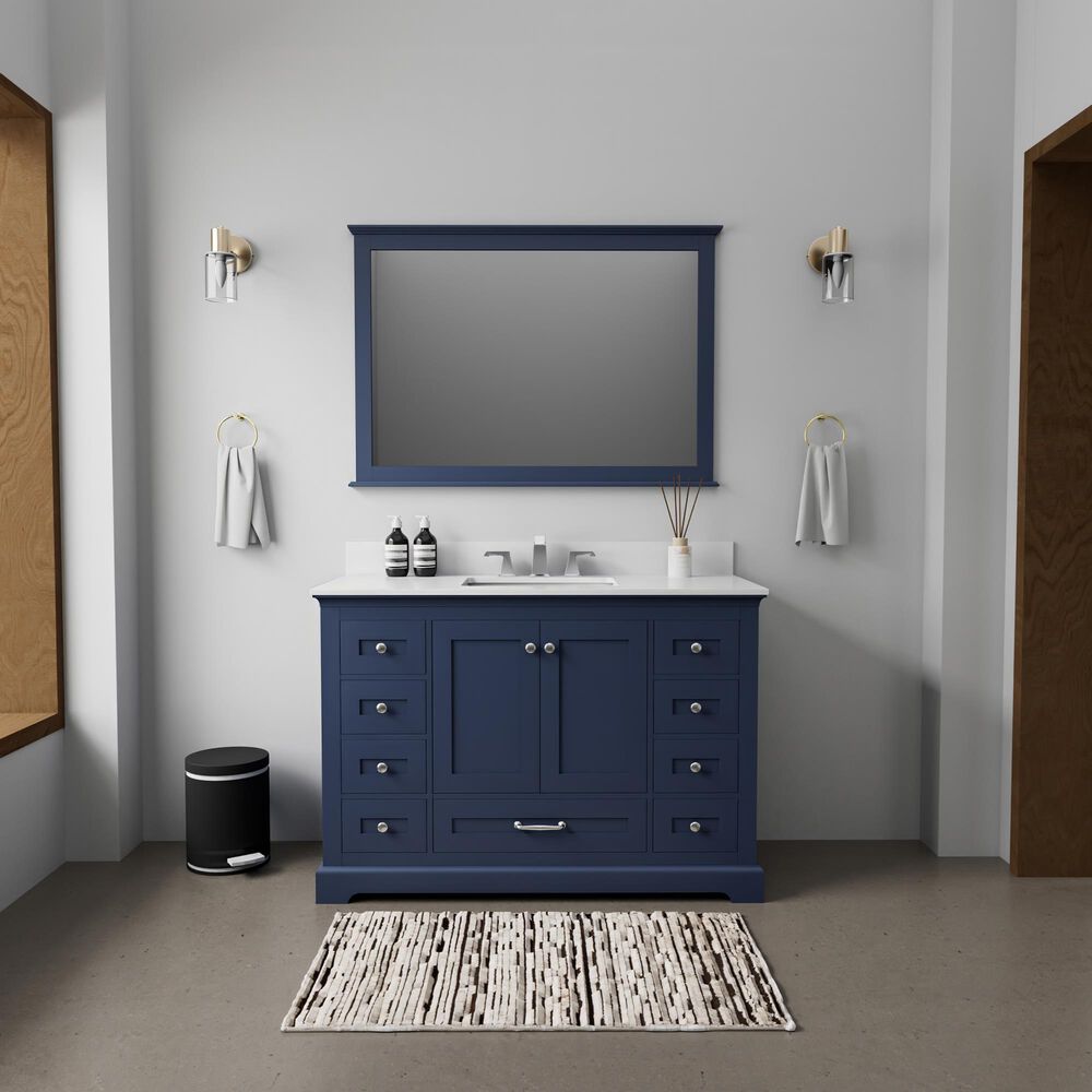 Lexora Home Dukes 48" Single Bathroom Vanity in Navy Blue with 2 cm White Quartz Top and Rectangular Sink, , large