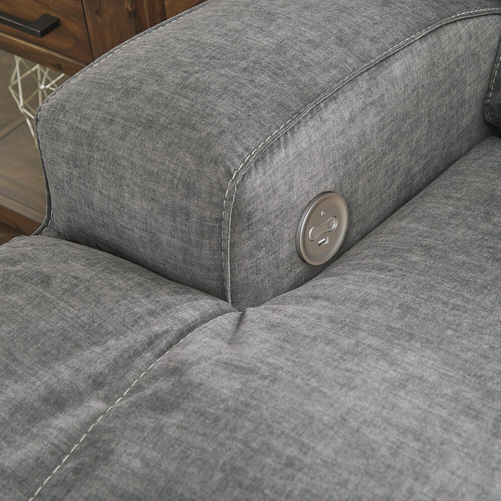 Benchcraft Coombs Double Power Reclining Loveseat with Console in Charcoal, , large