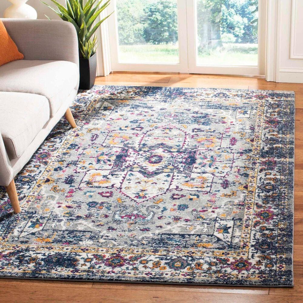 Safavieh Evoke EVK275G 5&#39;1&quot; x 7&#39;6&quot; Grey and Navy Area Rug, , large