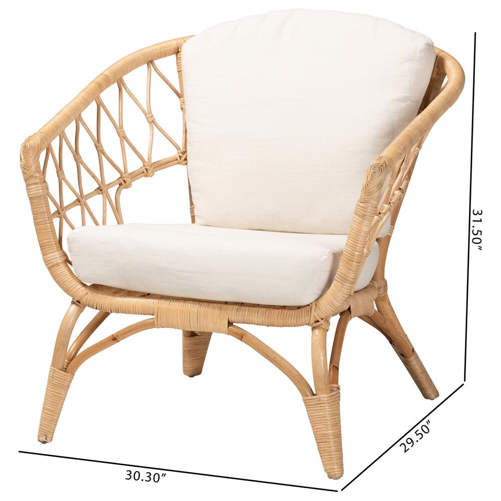 Baxton Studio Feya Rattan Arm Chair in White, , large