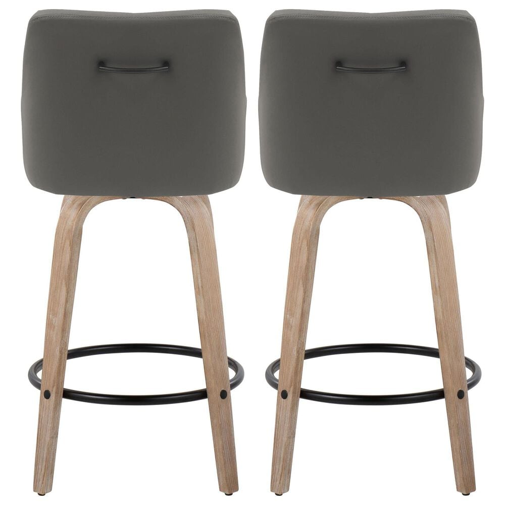 LumiSource Hannah Swivel Counter Stool with Dark Grey Faux Leather Upholstery in Whitewashed and Black (Set of 2), , large