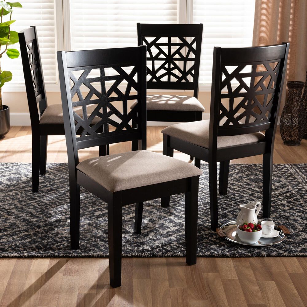 Baxton Studio Jackson Side Chair with Sand Cushion in Espresso Brown (Set of 4), , large