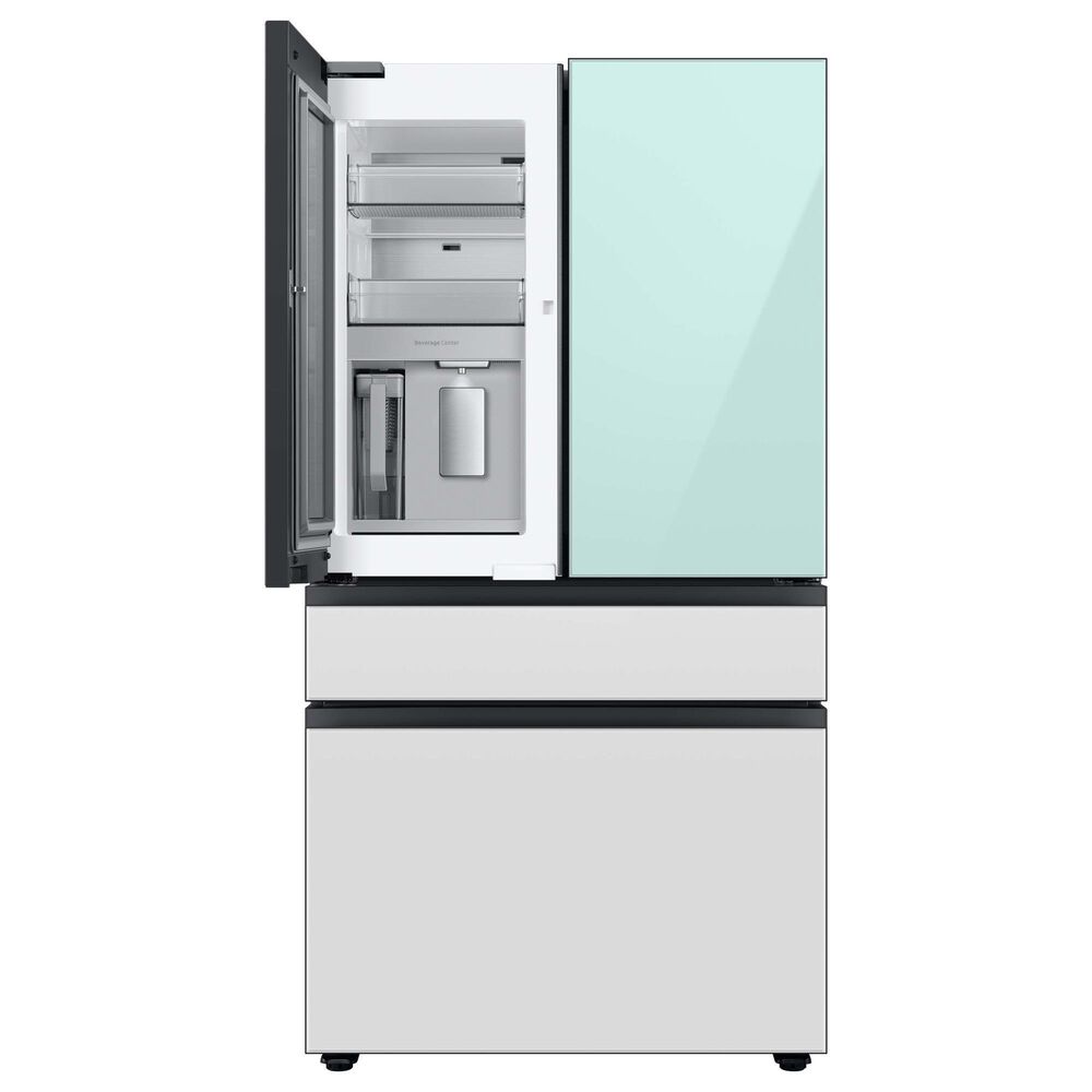 Samsung Bespoke 29 Cu. Ft. 4-Door French Door Refrigerator with Beverage Center in Morning Blue Glass Top Panel with White Glass Middle and Bottom Panels, , large