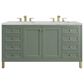 James Martin Vanities Chicago 60" Double Bathroom Vanity in Smokey Celadon with 3 cm Eternal Jasmine Pearl Silestone Top, Rectangular Sinks and FreePower Wireless Charger, , large