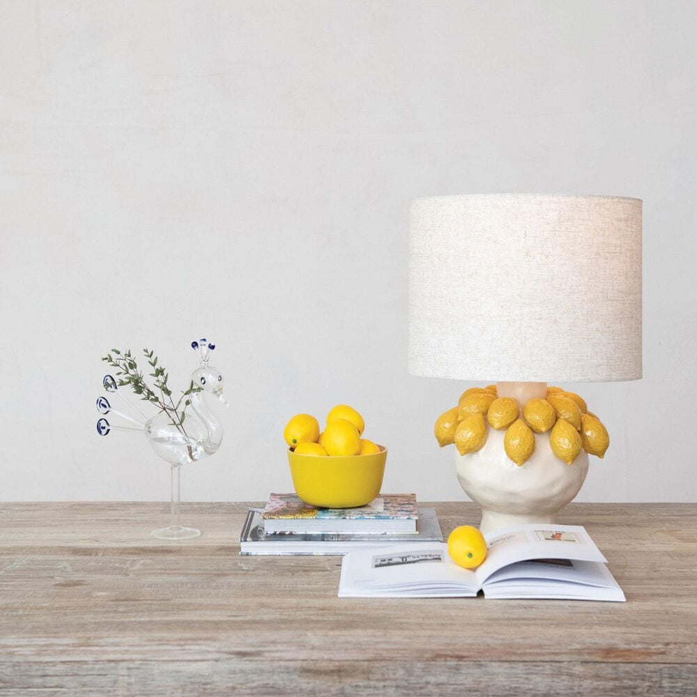 Teak Interiors Clementine Stoneware Lemon Table Lamp in Yellow and Cream, , large