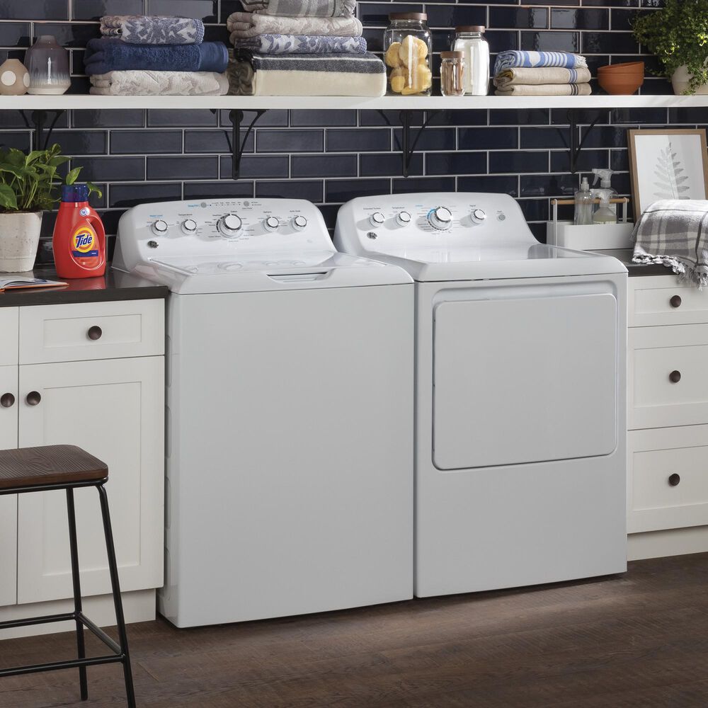 GE Appliances 4.5 Cu. Ft. Top Load Washer and 7.2 Cu. Ft. Electric