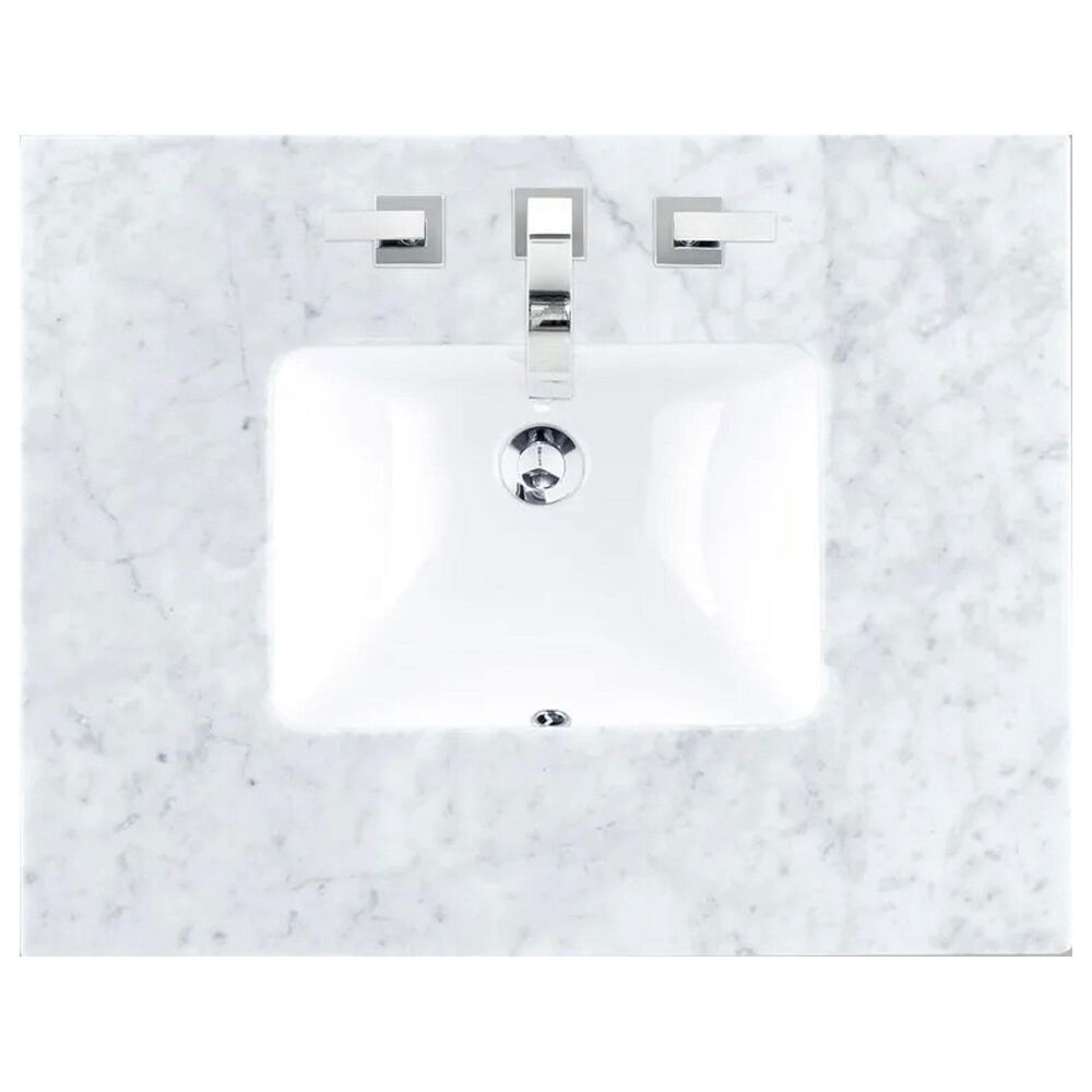 James Martin Vanities Brittany 36&quot; Single Bathroom Vanity in Bright White with 3 cm Carrara White Marble Top and Rectangle Sink, , large