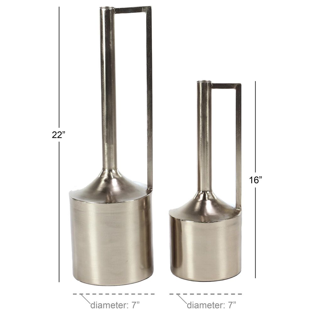 Maple and Jade 2-Piece Decorative Vase Set with Handles in Satin Silver, , large
