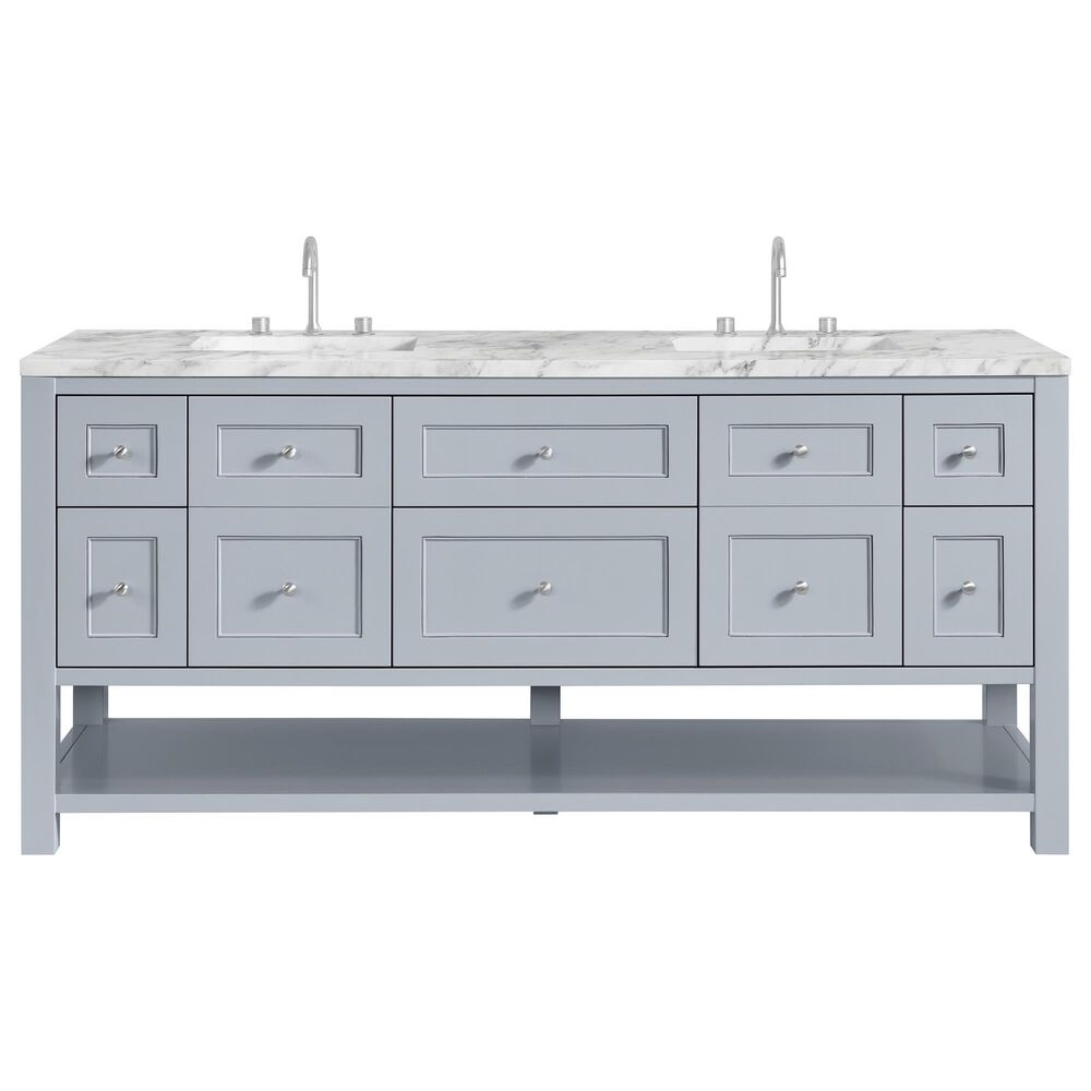 James Martin Vanities Breckenridge 72" Double Bathroom Vanity in Serenity Blue with 3 cm Carrara White Marble Top and Rectangular Sinks, , large