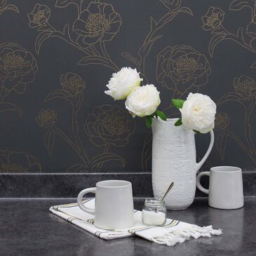 Tempaper Peonies Noir Peel and Stick Wallpaper, , large