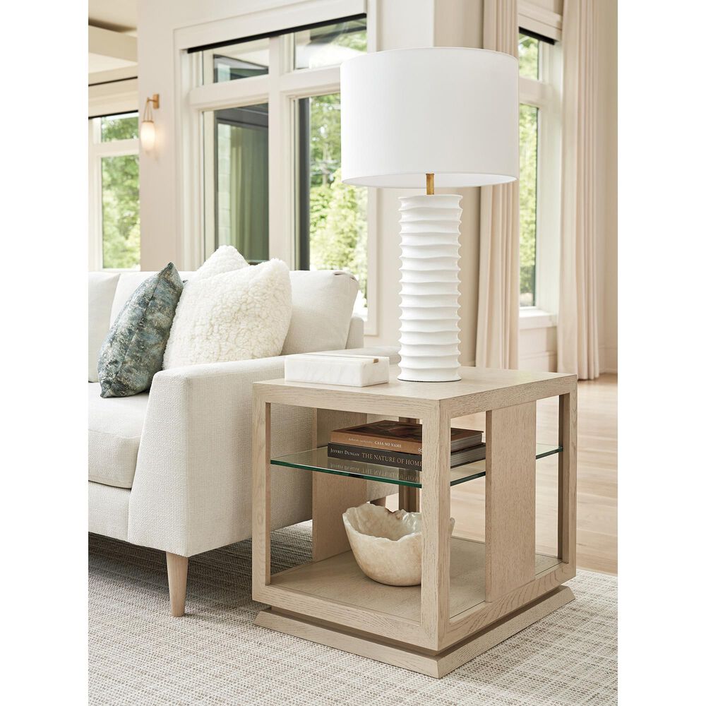 Lexington Furniture Sunset Key Benson Lamp Table in Light Sand Drift and Clear, , large