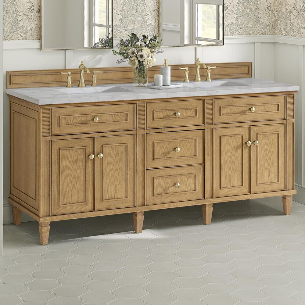 James Martin Vanities Lorelai 72" Double Bathroom Vanity in Light Natural Oak with 3 cm Eternal Jasmine Pearl Silestone Top, Rectangular Sinks and FreePower Wireless Charger, , large