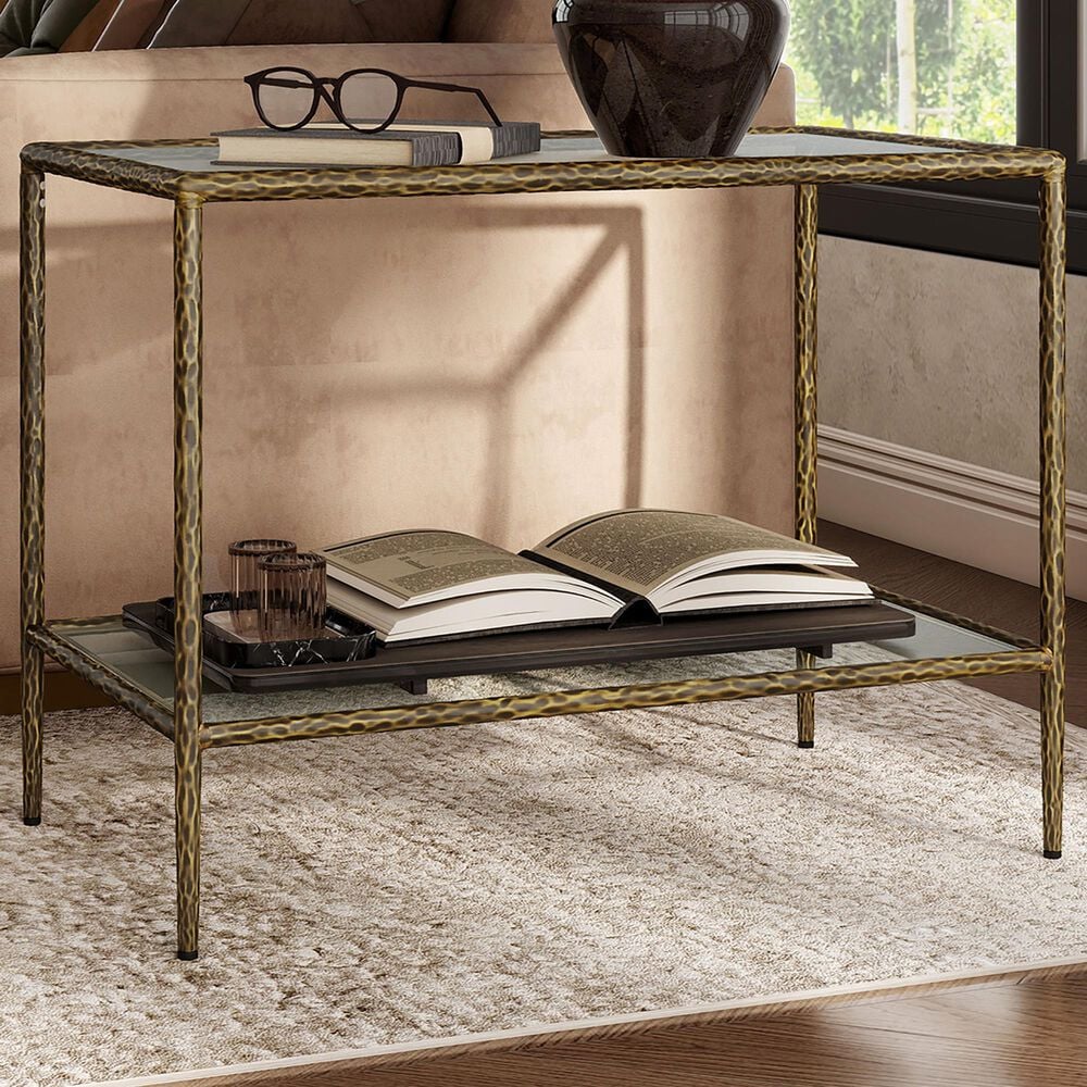 Furniture of America Lalia End Table with Tempered Glass Top and Open Storage Shelf in Matte Gold, , large