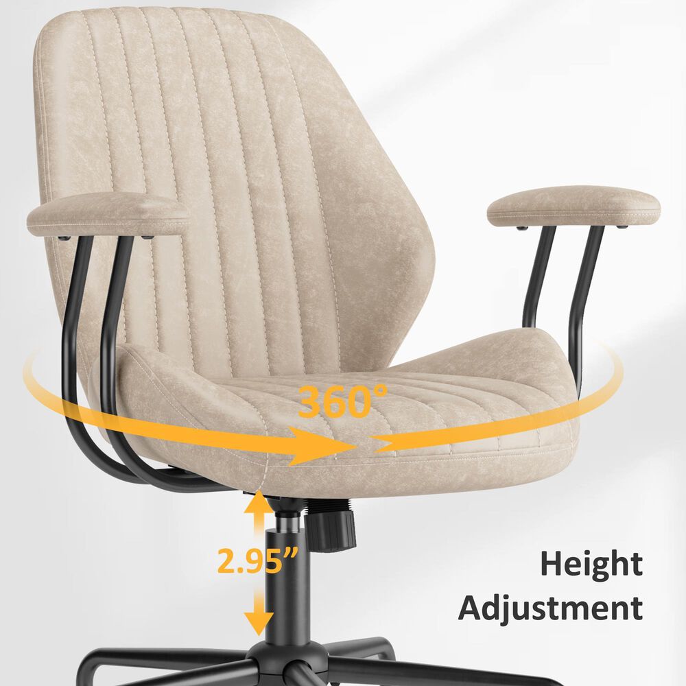 HOMLUX Mid Back Ergonomic Office Chair with Suede Leather in Beige, , large