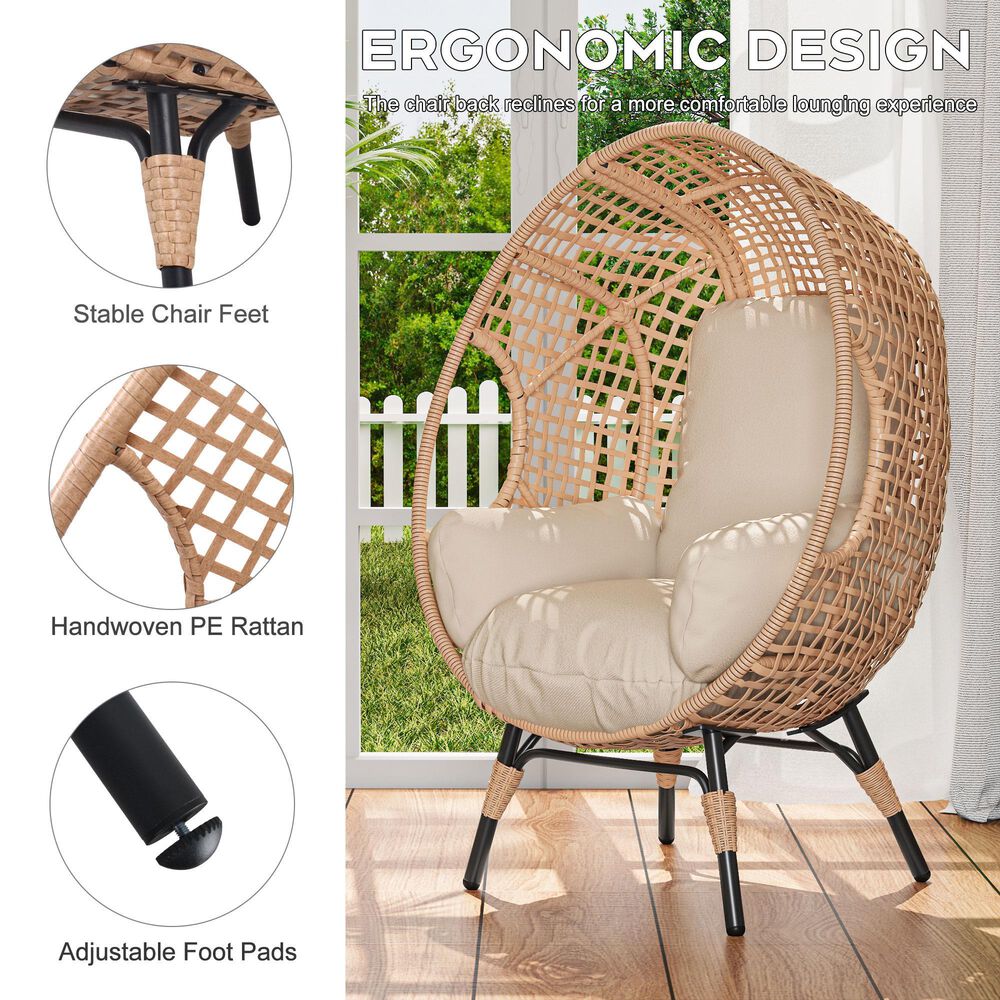 Hearth and Haven Outdoor Egg Chair with Lattice Back Natural in Beige, , large