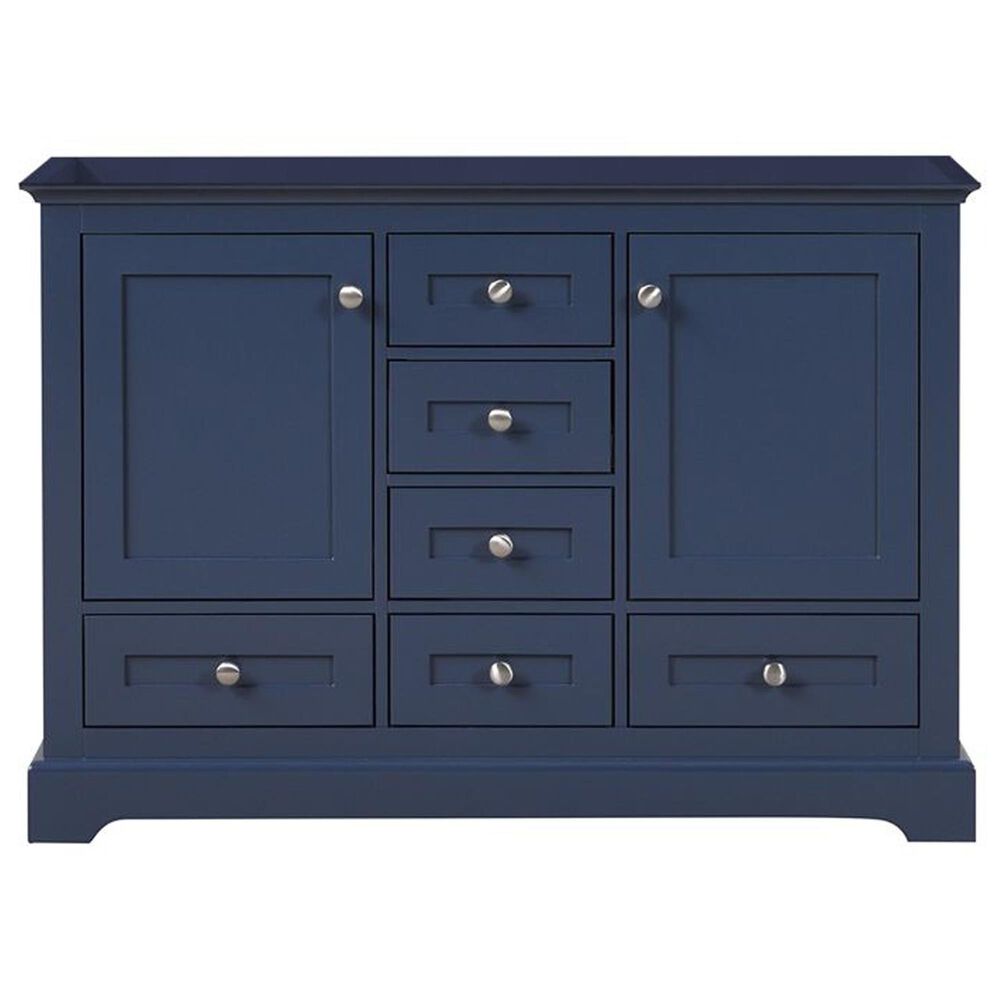 Lexora Home Dukes 48&quot; Double Bathroom Vanity in Navy Blue with 2 cm White Carrara Marble Top and Rectangular Sinks, , large